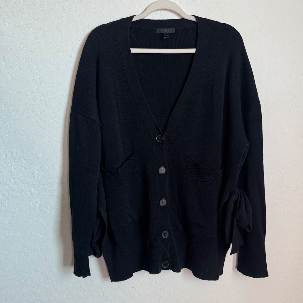 J.Crew Womens Black Oversized Side Tie Bow Cardigan Sweater Preppy Casual Large